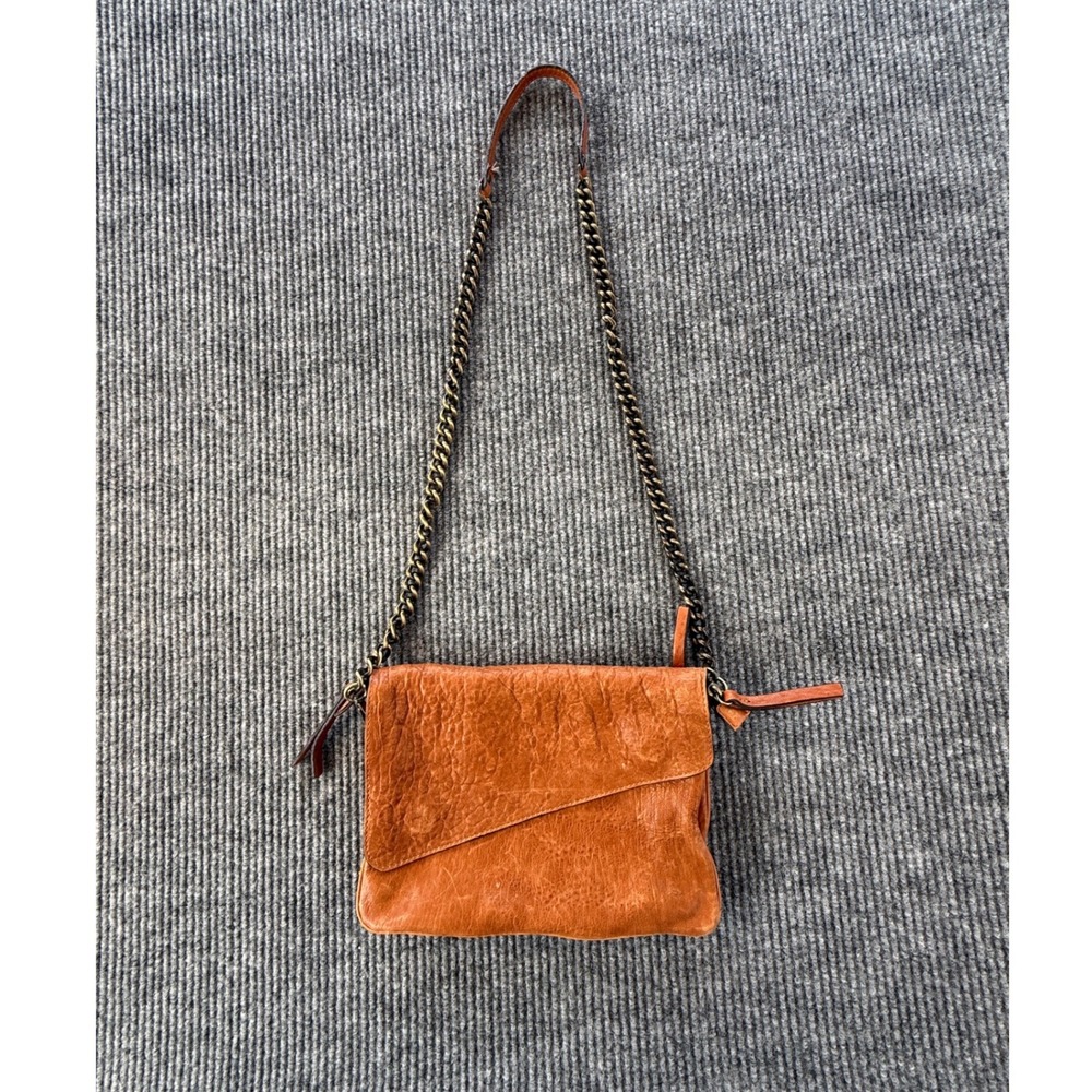 Maxon Collection Italy Cognac Brown Pebbled Leather Chain Crossbody Bag